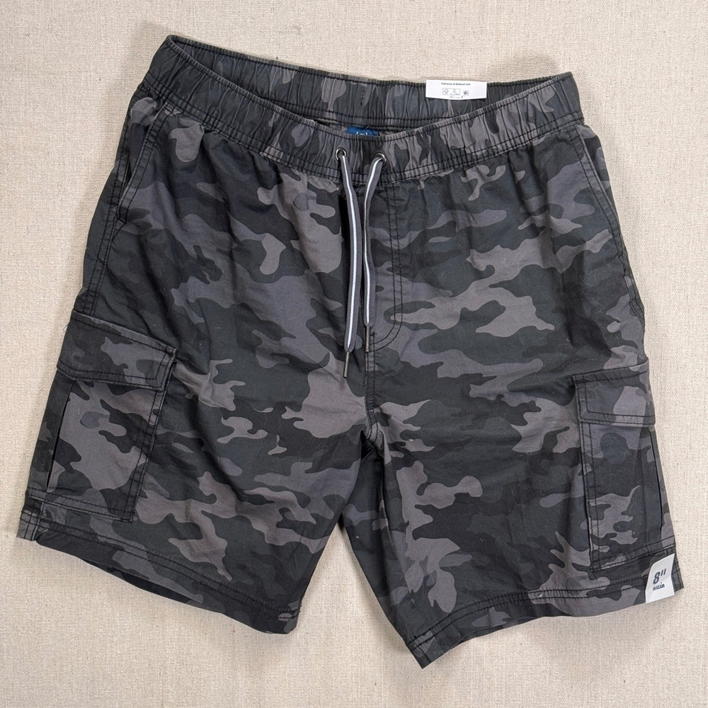 George Mens Black Camo Cargo Shorts Above The‎ Knee Elastic Waist Size S
